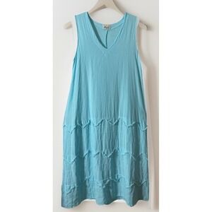 Dunes Teal Blue Gauzy Lagenlook Sleeveless Maxi Dress Women's Size Large